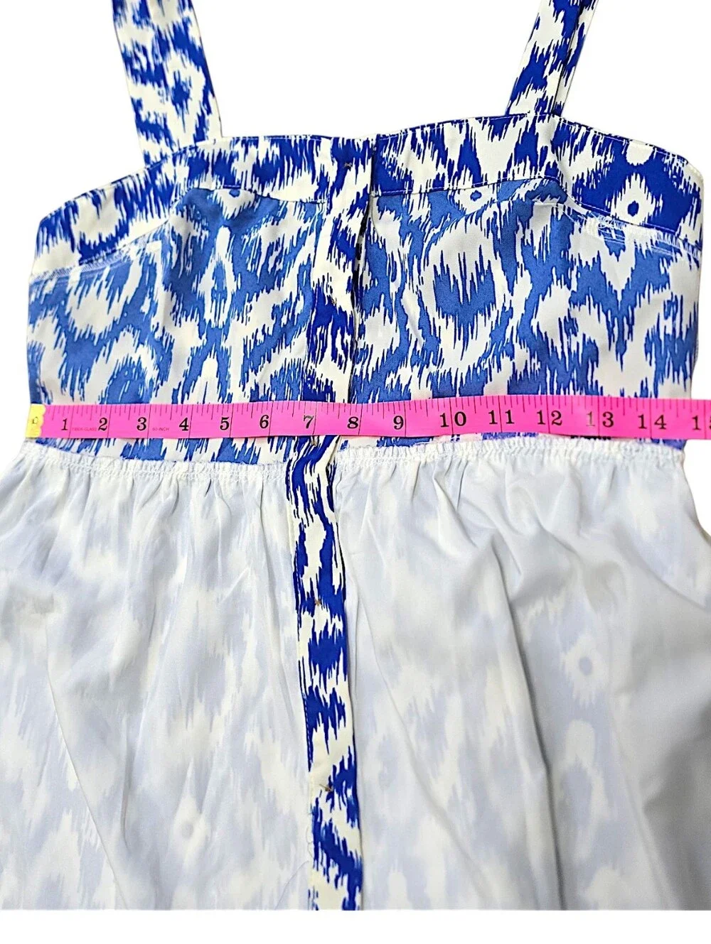 Cupshe Ruffle My Feathers Blue White Geo Print Button Front Maxi Dress Small